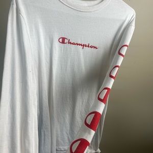 Champion Extra Small White Red Long Sleeve Tshirt